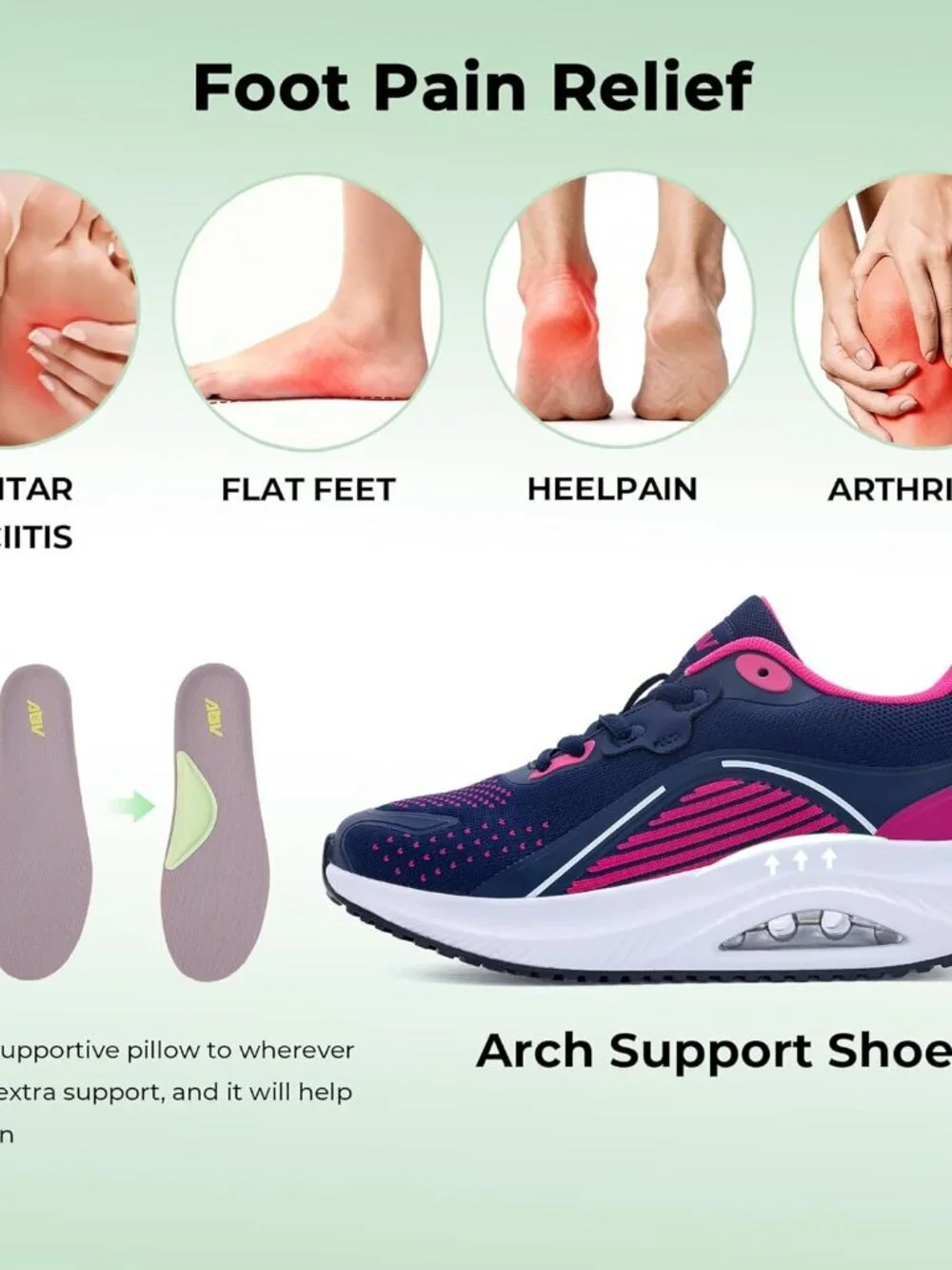 Women's Rose-blue Walking Shoes Orthotic Tennis Sneakers for Foot Pain Relief